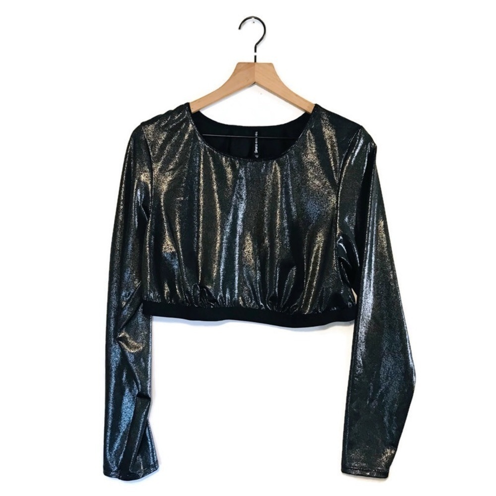 Torrid Black Metallic Shimmer Mesh Long Sleeve Under-It-All Crop Top size 2X - Picture 5 of 10